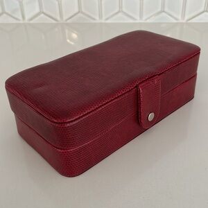 LANCÔME Small Burgundy Jewelry Box Trinket Box Faux Snakeskin Leather Travel